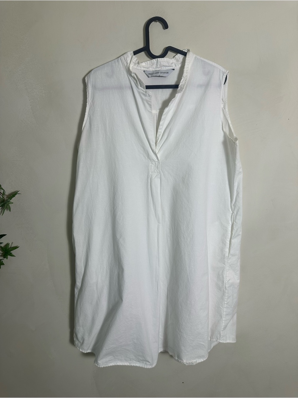 Red Land White Cotton Shirt Dress Sleeveless Large